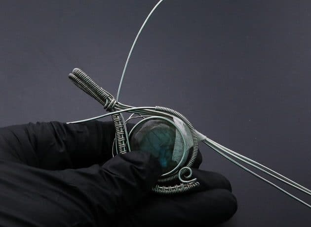 Wire-Wrapping Coiled Round Labradorite Silver Beaded Pendant Tutorial 56