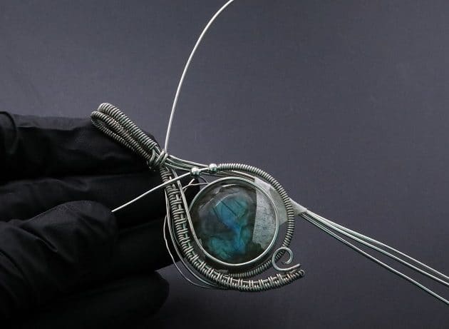 Wire-Wrapping Coiled Round Labradorite Silver Beaded Pendant Tutorial 58