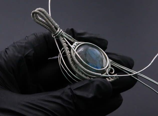 Wire-Wrapping Coiled Round Labradorite Silver Beaded Pendant Tutorial 63