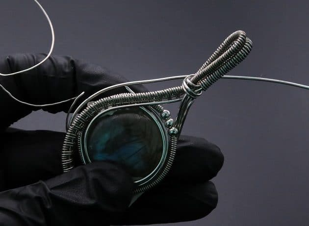 Wire-Wrapping Coiled Round Labradorite Silver Beaded Pendant Tutorial 66