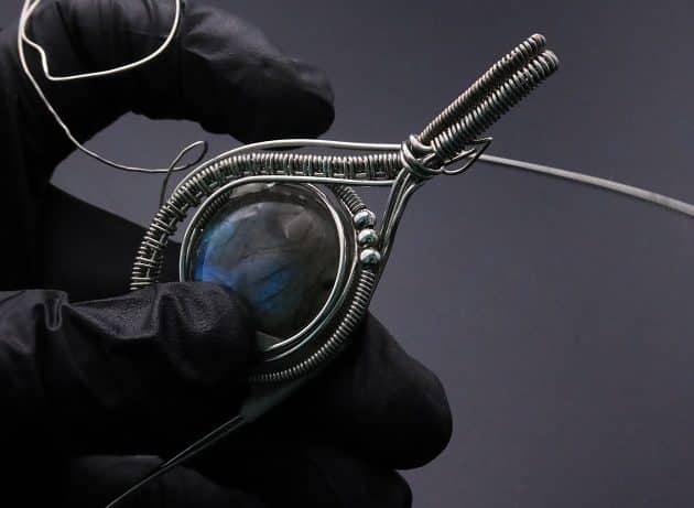 Wire-Wrapping Coiled Round Labradorite Silver Beaded Pendant Tutorial 67