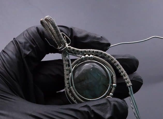 Wire-Wrapping Coiled Round Labradorite Silver Beaded Pendant Tutorial 86
