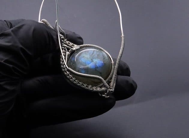 Wire-Wrapping Coiled Round Labradorite Silver Beaded Pendant Tutorial 98
