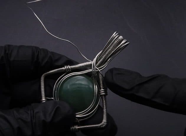 Wire-Wrapping Silver Woven Green Aventurine Pendant Tutorial 49