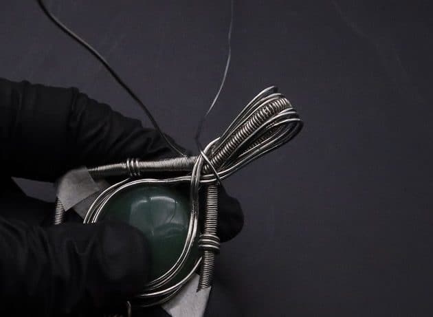 Wire-Wrapping Silver Woven Green Aventurine Pendant Tutorial 55