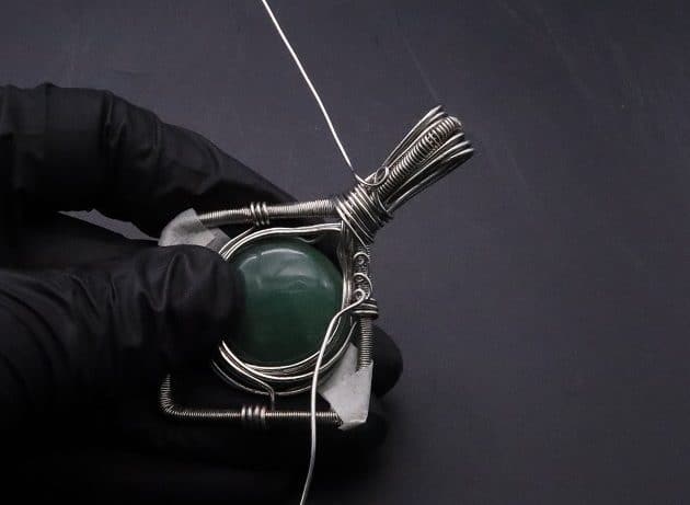 Wire-Wrapping Silver Woven Green Aventurine Pendant Tutorial 57