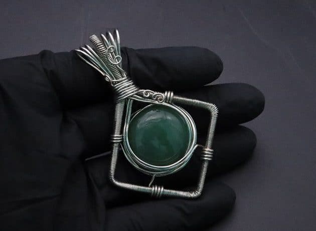 Wire-Wrapping Silver Woven Green Aventurine Pendant Tutorial 66