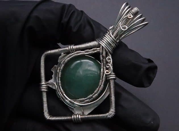Wire-Wrapping Silver Woven Green Aventurine Pendant Tutorial 69