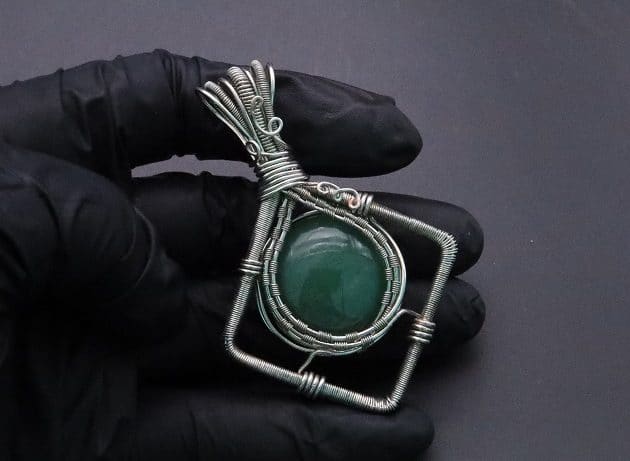 Wire-Wrapping Silver Woven Green Aventurine Pendant Tutorial 77