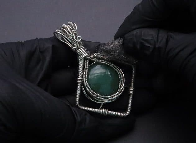Wire-Wrapping Silver Woven Green Aventurine Pendant Tutorial 78