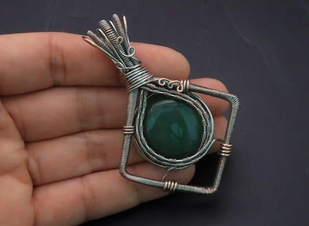 Wire-Wrapping Silver Woven Green Aventurine Pendant Tutorial 79