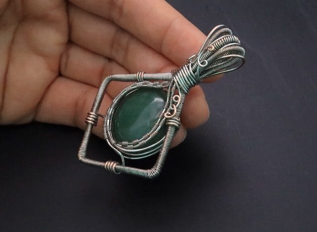 Wire-Wrapping Silver Woven Green Aventurine Pendant Tutorial 80