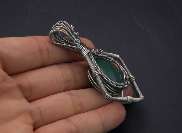 Wire-Wrapping Silver Woven Green Aventurine Pendant Tutorial 81