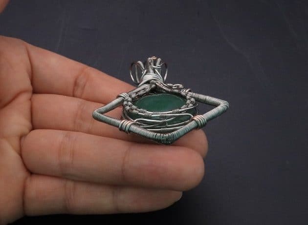 Wire-Wrapping Silver Woven Green Aventurine Pendant Tutorial 82