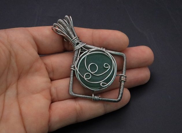 Wire-Wrapping Silver Woven Green Aventurine Pendant Tutorial 83