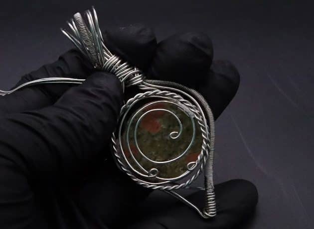 Wire-Wrapping Spiral Unakite Stone Silver Leaf Pendant Tutorial 69