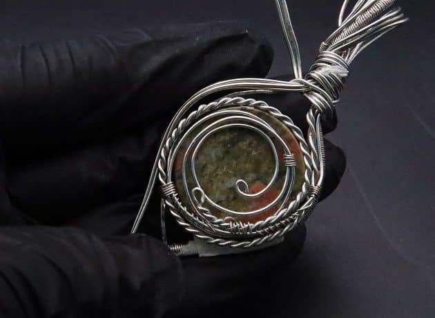 Wire-Wrapping Spiral Unakite Stone Silver Leaf Pendant Tutorial 72