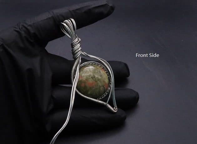 Wire-Wrapping Spiral Unakite Stone Silver Leaf Pendant Tutorial 73