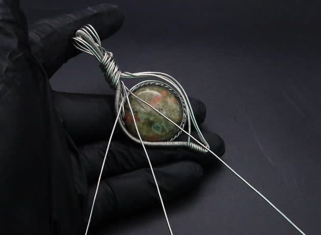 Wire-Wrapping Spiral Unakite Stone Silver Leaf Pendant Tutorial 75