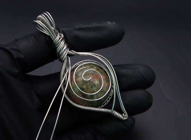 Wire-Wrapping Spiral Unakite Stone Silver Leaf Pendant Tutorial 76