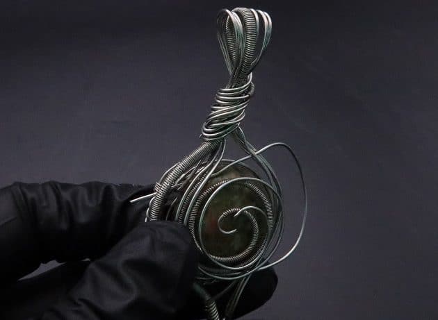 Wire-Wrapping Spiral Unakite Stone Silver Leaf Pendant Tutorial 81