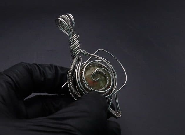 Wire-Wrapping Spiral Unakite Stone Silver Leaf Pendant Tutorial 82