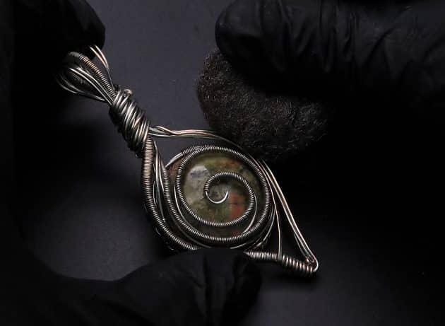 Wire-Wrapping Spiral Unakite Stone Silver Leaf Pendant Tutorial 95