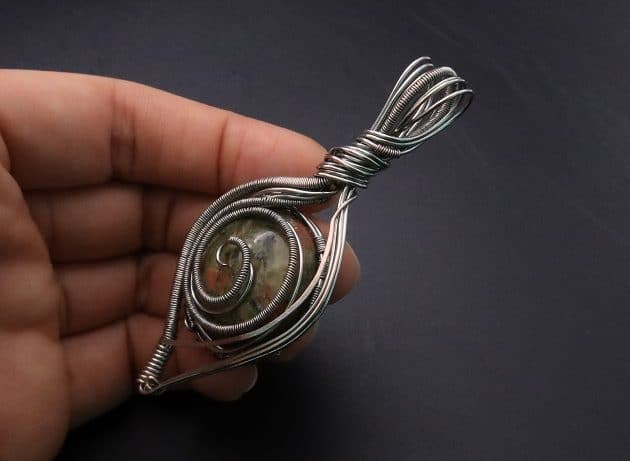 Wire-Wrapping Spiral Unakite Stone Silver Leaf Pendant Tutorial 97