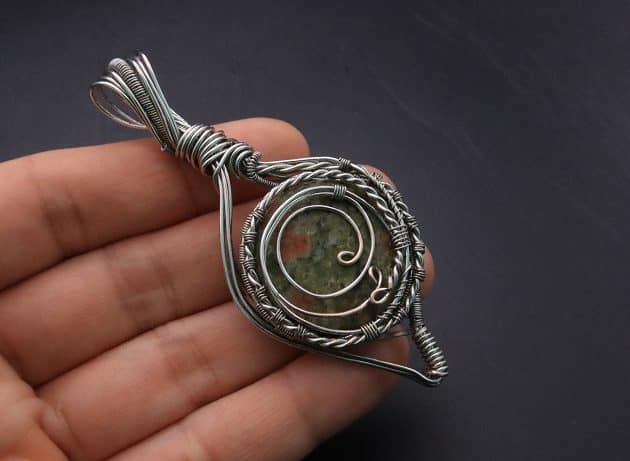 Wire-Wrapping Spiral Unakite Stone Silver Leaf Pendant Tutorial 99