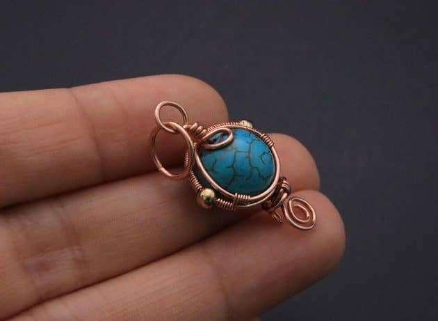 Wire-Wrapping Elegant Blue Turquoise Bead Charm Pendant Tutorial 50