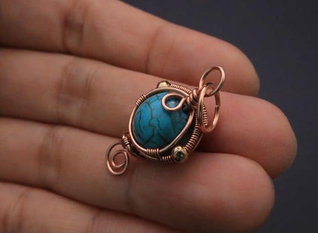 Wire-Wrapping Elegant Blue Turquoise Bead Charm Pendant Tutorial 51