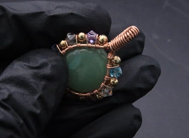 Wire-Wrapping Green Jade Cabochon With Crystal Beads Pendant Tutorial 49