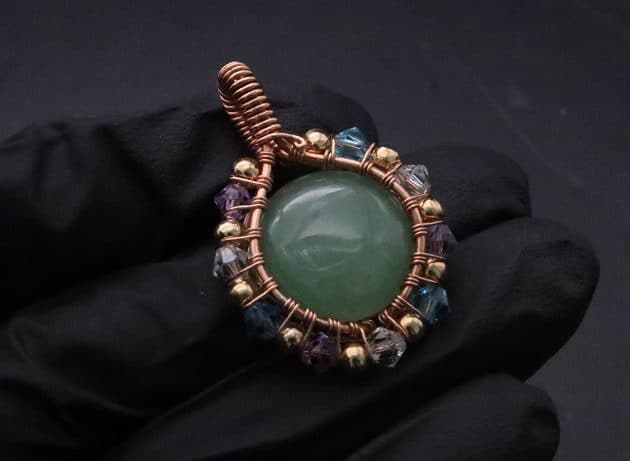 Wire-Wrapping Green Jade Cabochon With Crystal Beads Pendant Tutorial 50
