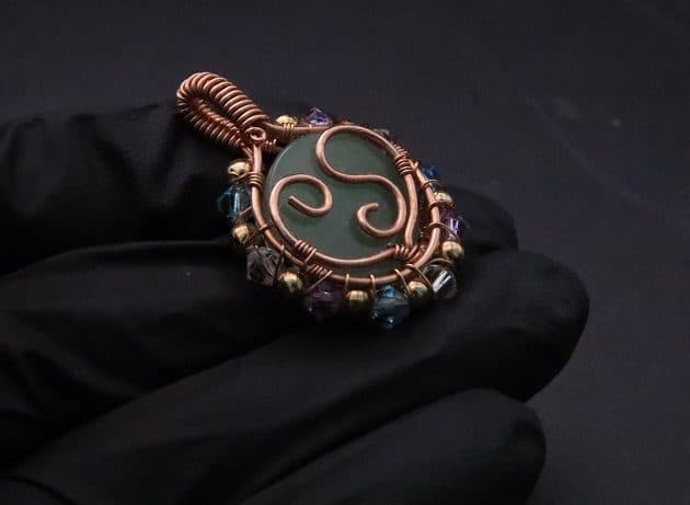 Wire-Wrapping Green Jade Cabochon With Crystal Beads Pendant Tutorial 52