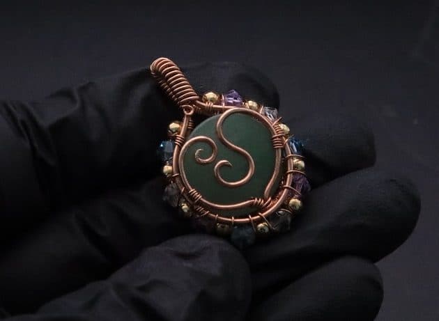 Wire-Wrapping Green Jade Cabochon With Crystal Beads Pendant Tutorial 55