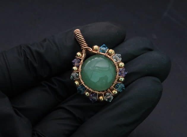 Wire-Wrapping Green Jade Cabochon With Crystal Beads Pendant Tutorial 57