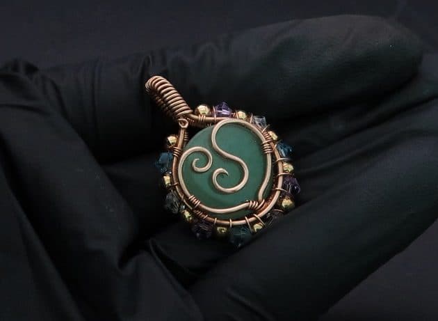Wire-Wrapping Green Jade Cabochon With Crystal Beads Pendant Tutorial 58