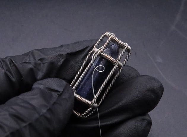 Wire-Wrapping Lapis Lazuli Crystal Point Sliding Cage Pendant Tutorial 22