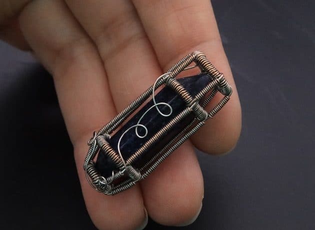 Wire-Wrapping Lapis Lazuli Crystal Point Sliding Cage Pendant Tutorial 28