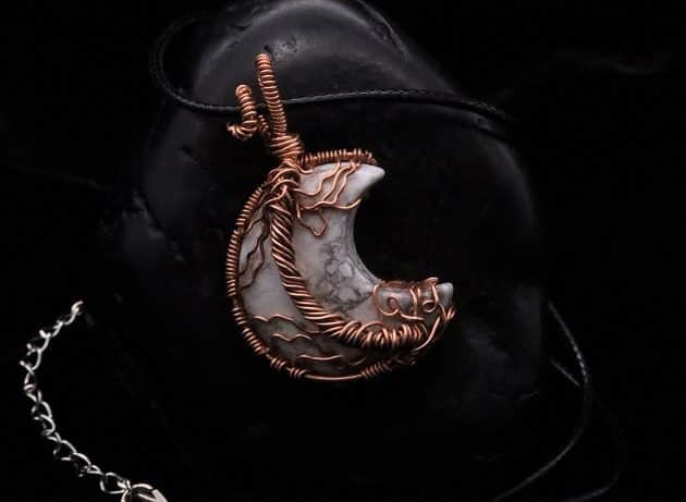 Wire-Wrapping Rooted White Howlite Crystal Moon Pendant Tutorial 0