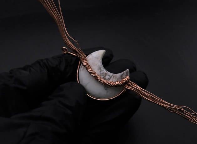 Wire-Wrapping Rooted White Howlite Crystal Moon Pendant Tutorial 25