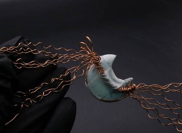 Wire-Wrapping Rooted White Howlite Crystal Moon Pendant Tutorial 36