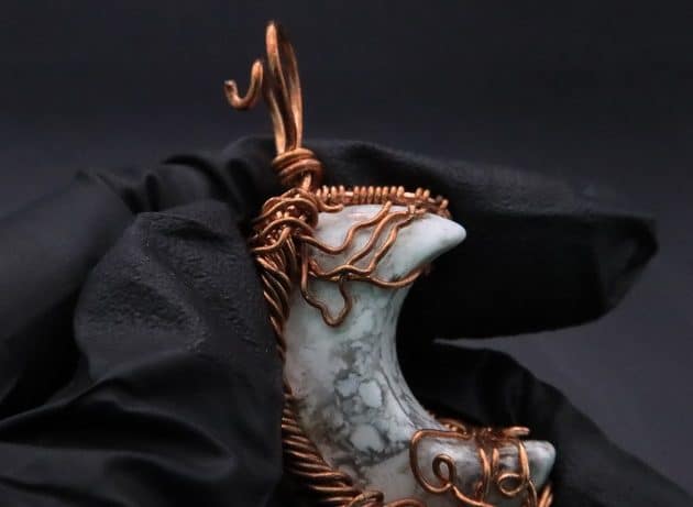 Wire-Wrapping Rooted White Howlite Crystal Moon Pendant Tutorial 42