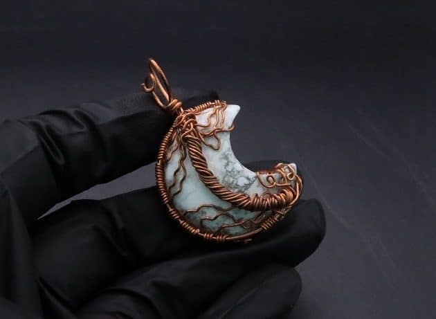 Wire-Wrapping Rooted White Howlite Crystal Moon Pendant Tutorial 45