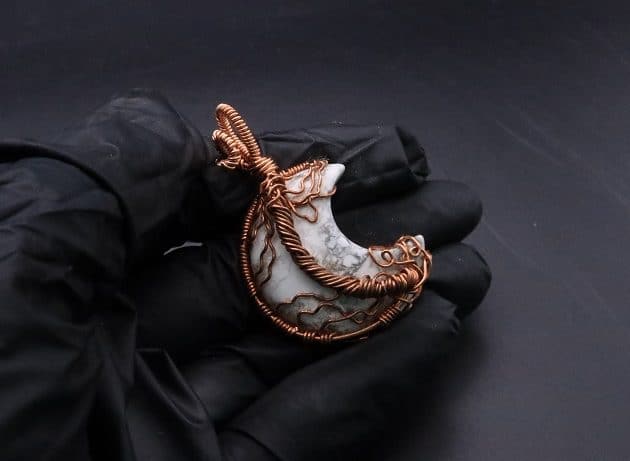 Wire-Wrapping Rooted White Howlite Crystal Moon Pendant Tutorial 61