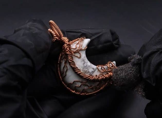 Wire-Wrapping Rooted White Howlite Crystal Moon Pendant Tutorial 62