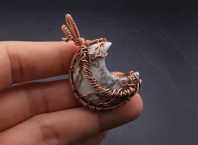 Wire-Wrapping Rooted White Howlite Crystal Moon Pendant Tutorial 63