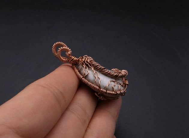 Wire-Wrapping Rooted White Howlite Crystal Moon Pendant Tutorial 64