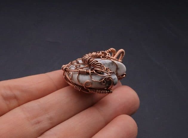 Wire-Wrapping Rooted White Howlite Crystal Moon Pendant Tutorial 65