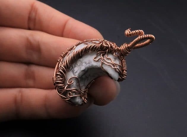 Wire-Wrapping Rooted White Howlite Crystal Moon Pendant Tutorial 66